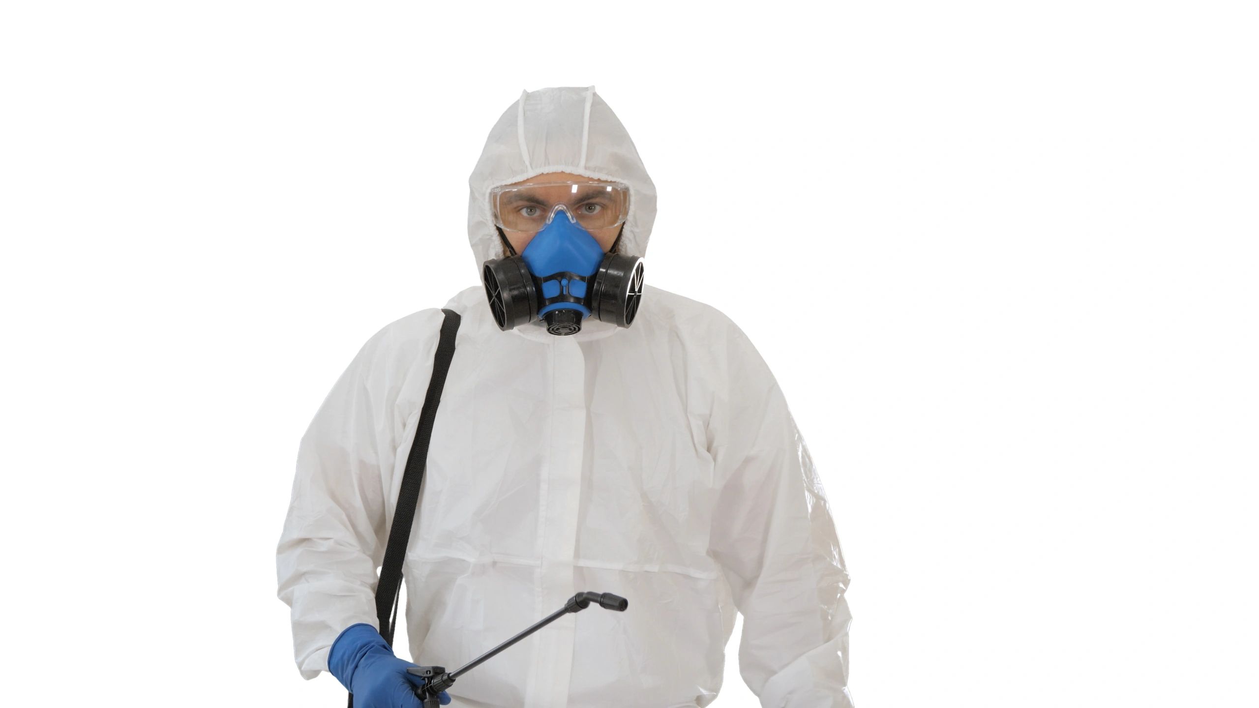 Pest control technician with treatment equipment